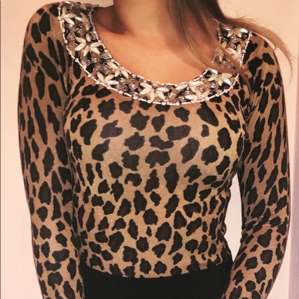 Beaded long sleeve top